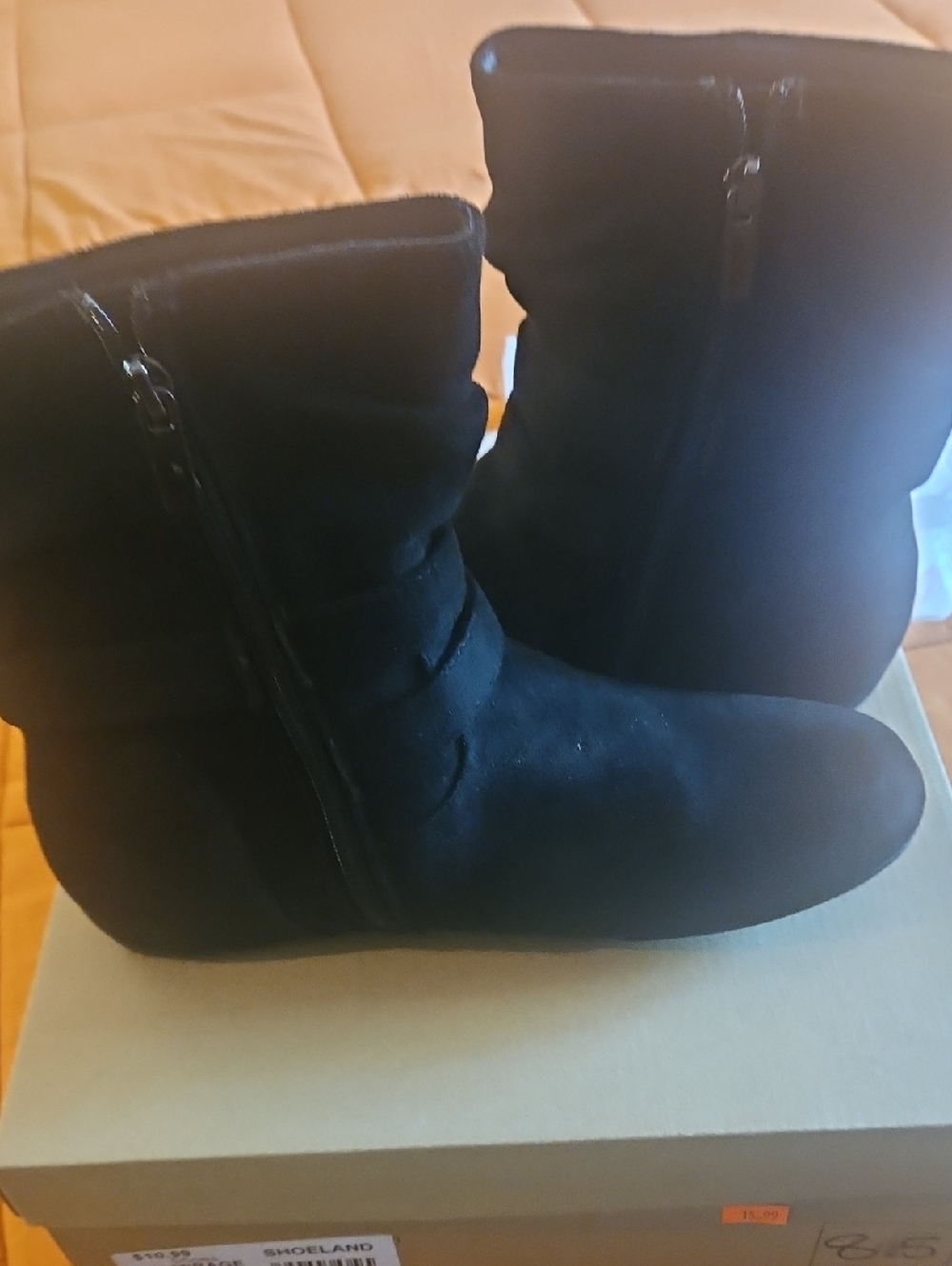 Herstyle Black Suede-Look Ankle Winter Boots with Side Zipper